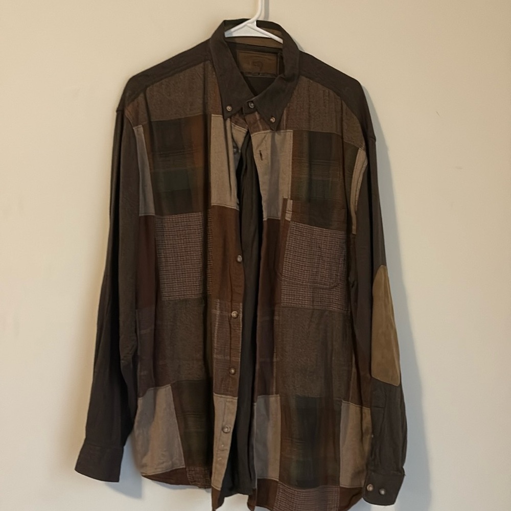 Long sleeve button up shirt/ vintage / cool plaid earth tones